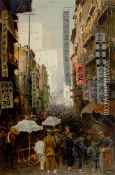 Hongkong, Strasse Gegen Den Victoria-hill Oil Painting - Erich Kips