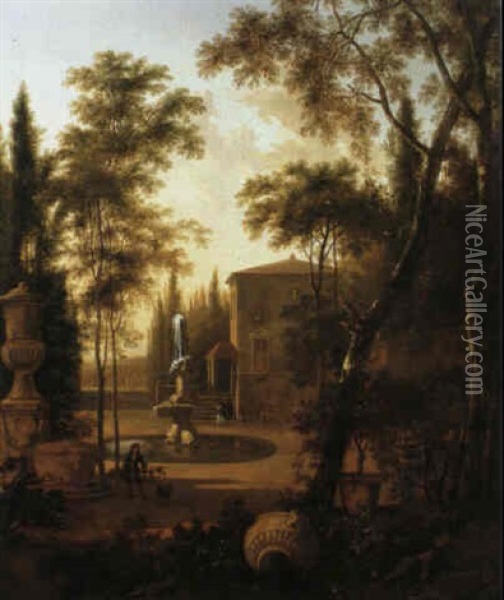 Ansicht Einer Italienischen Villa Mit Park Oil Painting - Frederick De Moucheron