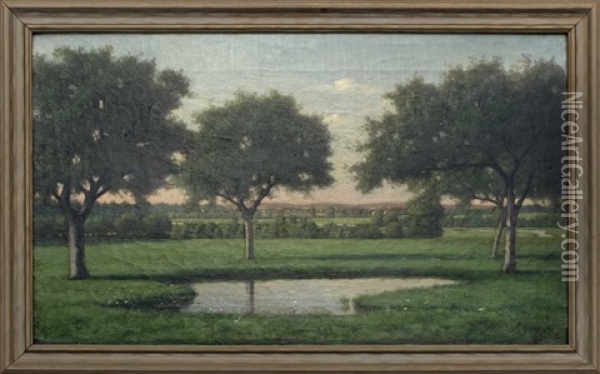 Landscape With Pond And Valley Oil Painting - Alfred T. Ordway