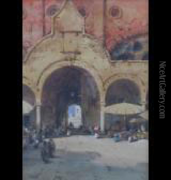 The Market Padua With Figures Oil Painting - Noel Harry Leaver