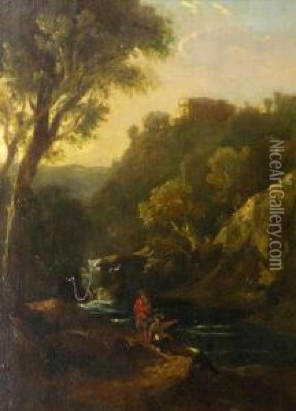 Anglers In A Landscape Oil Painting - John Knighton Thomson