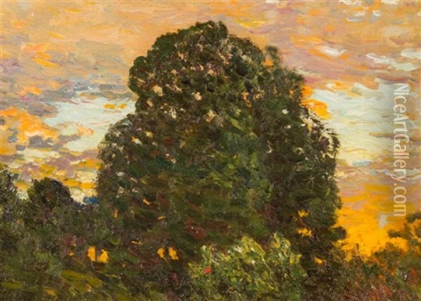 Oak Tree At Sunset Oil Painting - John Joseph Enneking