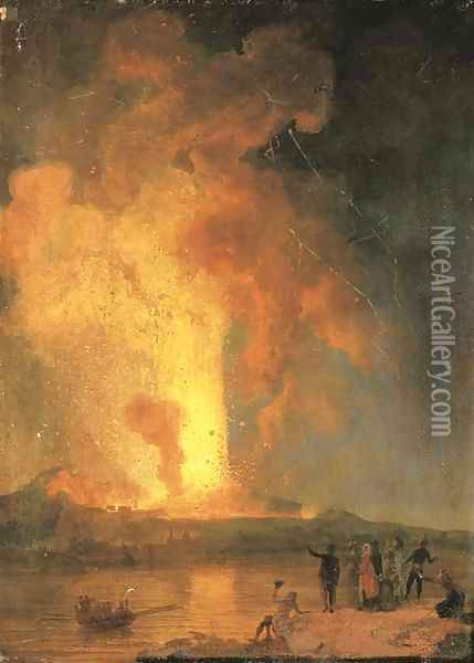 Vesuvius erupting at night with spectators in the foreground Oil Painting - Pierre-Jacques Volaire