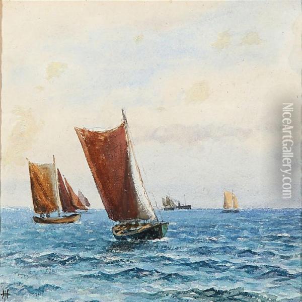 Seascape With Sailing Ships Oil Painting - Holger Peter Svane Lubbers