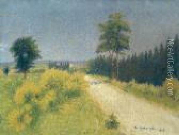 Route De Belveze Vers Le Relais 
(1918)huile Sur Toile. Signee Et Datee En Bas A Droite. 53 Oil Painting - Achille Lauge