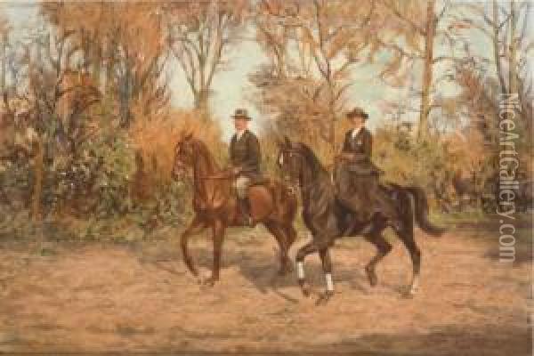 Buitenmanege: A Ride Through The Country Side Oil Painting - Dirk Johannes Van Haaren