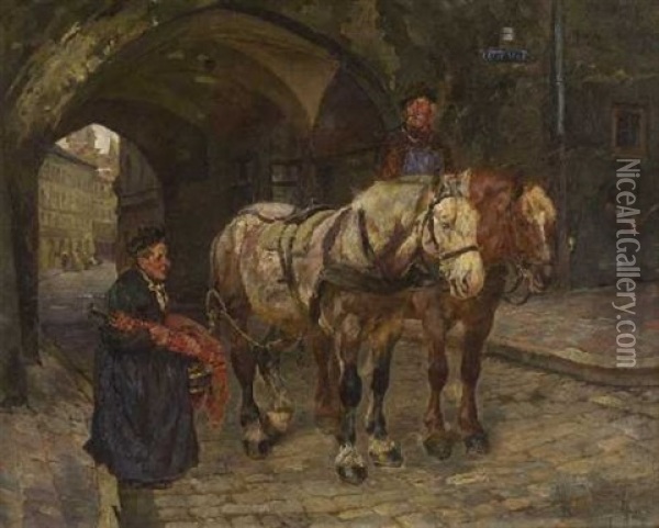Altes Bauernpaar Im Alten Hof Zu Munchen Oil Painting - Paul Peter (Max) Krombach