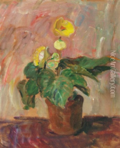 Nature Morte Med Gul Begonia Oil Painting - Karl Isakson