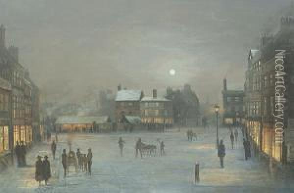 A Moonlit Street Scene Oil Painting - Wilfred Jenkins