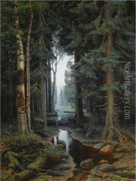 Forest Scene Oil Painting - Wladimir Archipowicz Bondarenko