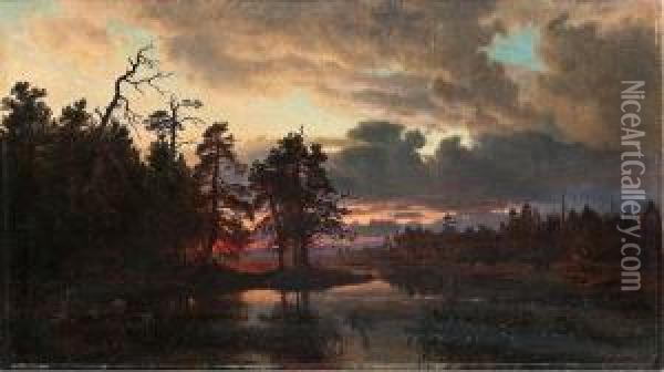 Sunset Oil Painting - Hjalmar (Magnus) Munsterhjelm