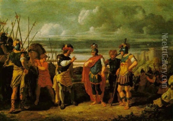 Claudius Civilis Conversing With The Commander Of The Roman Army Oil Painting - Frans de Jong