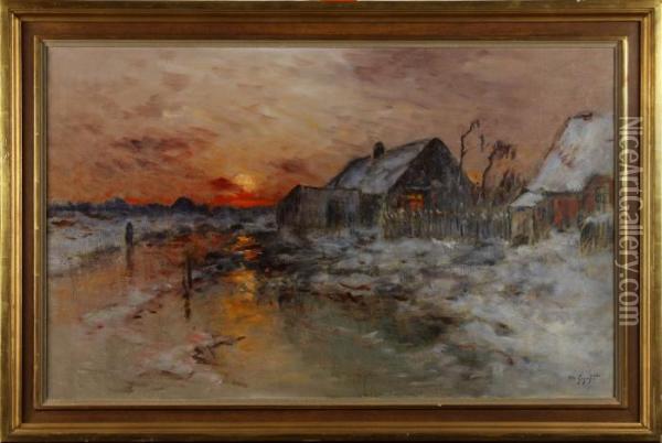 Vinterlandskap Med Gard Iaftonstamning Signerad W V Gegerfelt Oil Painting - Wilhelm von Gegerfelt