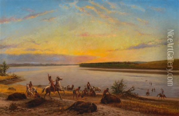 After The Buffalo Hunt Oil Painting - William de la Montagne Cary