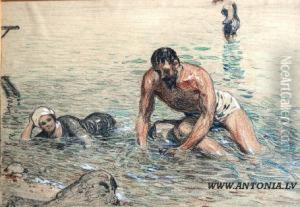 Swimmer Oil Painting - Janis Rosenthals
