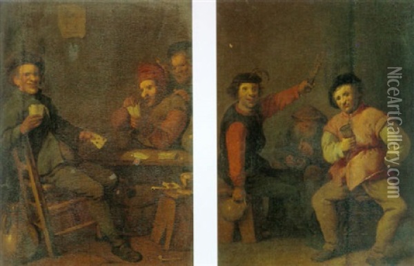 Peasants Playing Cards In An Inn Oil Painting - Pieter de Bloot