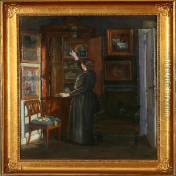 Interior With A Woman Oil Painting - Anna Marie Sandholt
