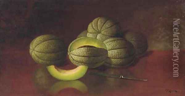 Still Life with Melons and Knife Oil Painting - Carducius Plantagenet Ream