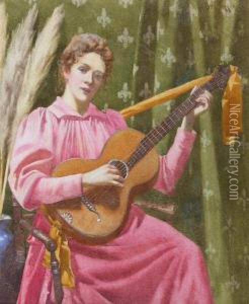 Young Woman Playing A Guitar Oil Painting - Ralph Todd