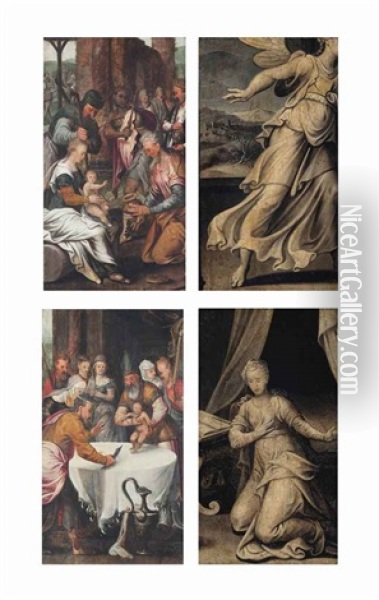 The Adoration Of The Magi (recto); The Circumcision (recto ); The Annunciation (verso, Across Both Panels) (2 Works, Double-sided) Oil Painting - Pieter Aertsen