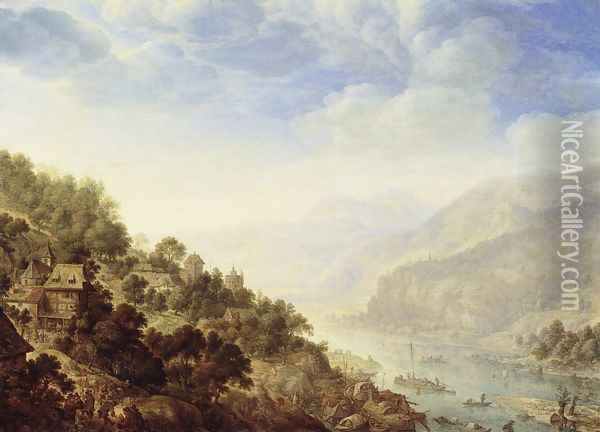 View of the Rhine Oil Painting - Herman Saftleven