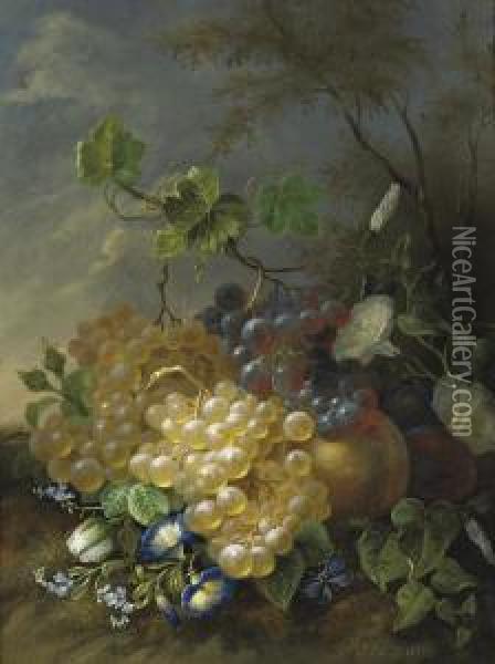 Grapes And Morning Glory Oil Painting - Jan Van Der Waarden