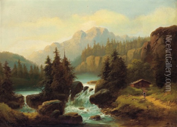 Gebirgslandschaft Mit Wildbach Oil Painting - Edouard Boehm