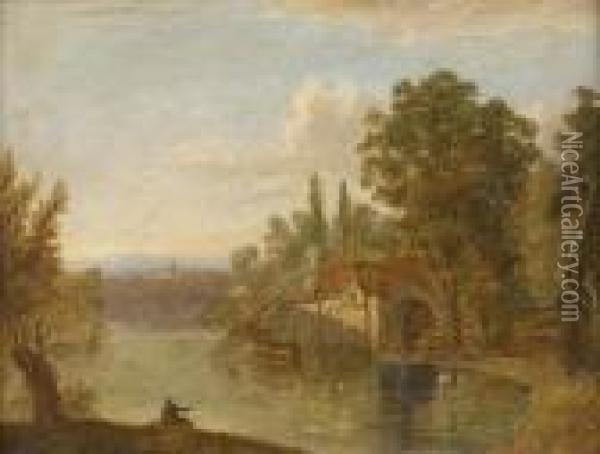 A Wooded River Landscape With Watermill Oil Painting - Patrick, Peter Nasmyth