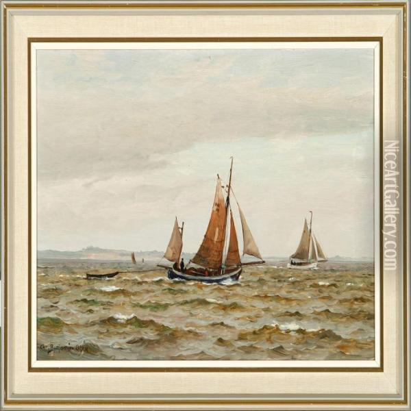 Marine Withfishing Boats On The Isefiord Oil Painting - Christian Benjamin Olsen