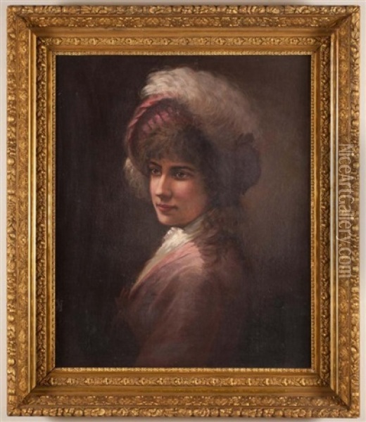 Portrait Of A Woman With Feathered Hat Oil Painting - Horace Wolfe Duesbury