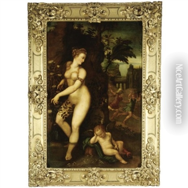 Venus And The Rose Oil Painting - Luca (Romano) Penni