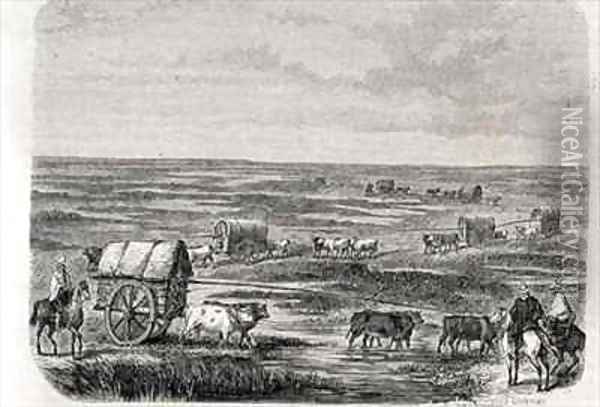 Wagon Train on the Argentinian Pampas in the 1860s Oil Painting - Duvaux, Jules Antoine