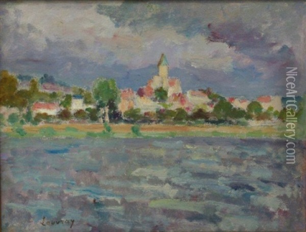 Village Au Bord De L'eure Oil Painting - Abel Louis Alphonse Lauvray