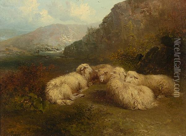 Sheep In A Mountainous Landscape Oil Painting - Edward Robert Smythe