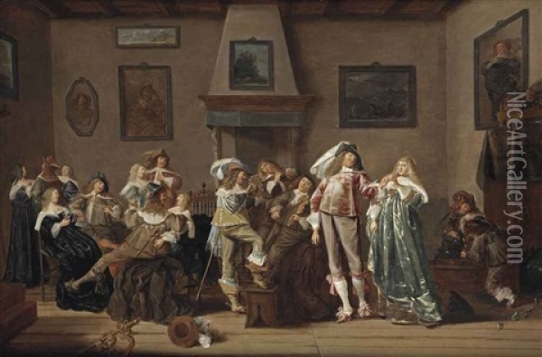 A Merry Company Making Music And Drinking In An Interior Oil Painting - Dirck Hals