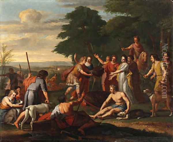 Meleager presenting the head of the Calydonian boar to Atalanta Oil Painting - Gerard Hoet