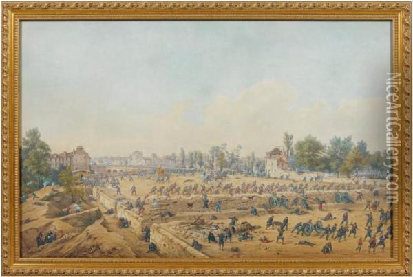 Le Combat Du Pont De Neuilly Du 7 Avril 1871 Oil Painting - Gaspard Gobaut