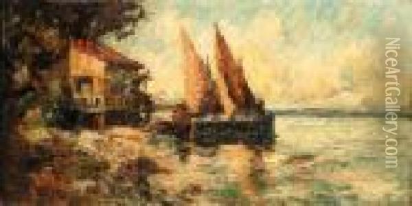 Barques Au Rivage Oil Painting - Adolphe Joseph Th. Monticelli