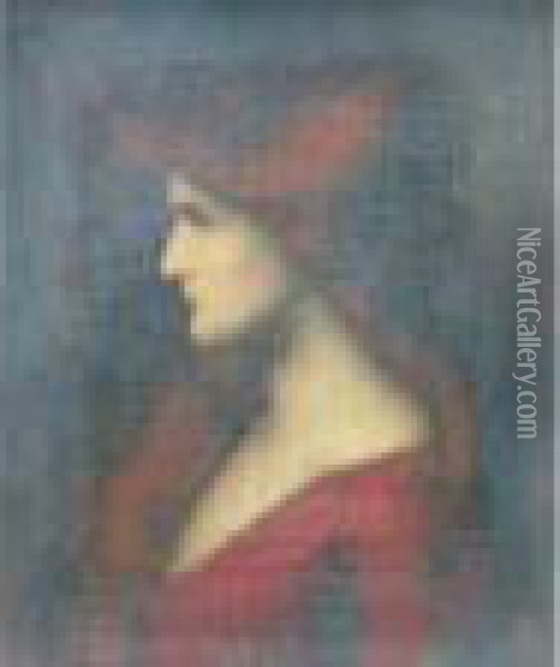 Jeune Femme A La Robe Rouge De Profil Oil Painting - Jean-Jacques Henner