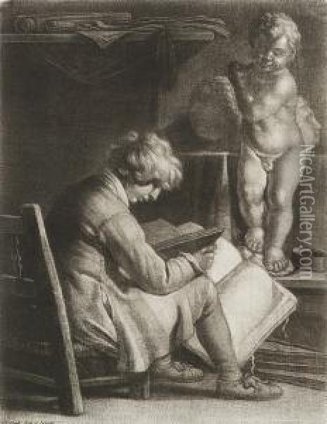 Boy Studying Oil Painting - Wallerand Vaillant