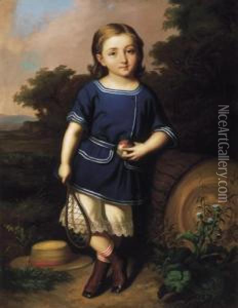 Little Boy With Coloured Ball (portrait Of Bela Erdelyi In His Younger Age) Oil Painting - Miklos Barabas