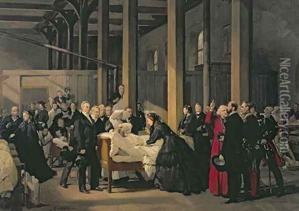 Empress Eugenie 1826-1920 Visiting the Cholera Victims at lHotel Dieu Oil Painting - Paul-Felix Guerie