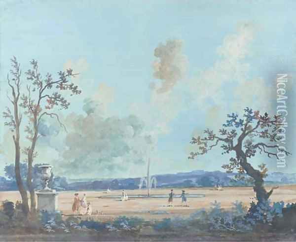 Elegant figures in the park at Versailles Oil Painting - French School