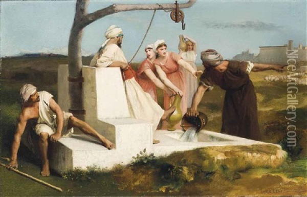 Dispute At The Well Oil Painting - Emile Levy