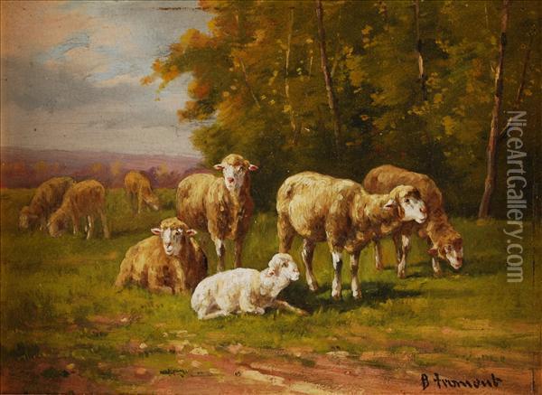 Sheep Grazingsheep Watering Oil Painting - B.F. Froment