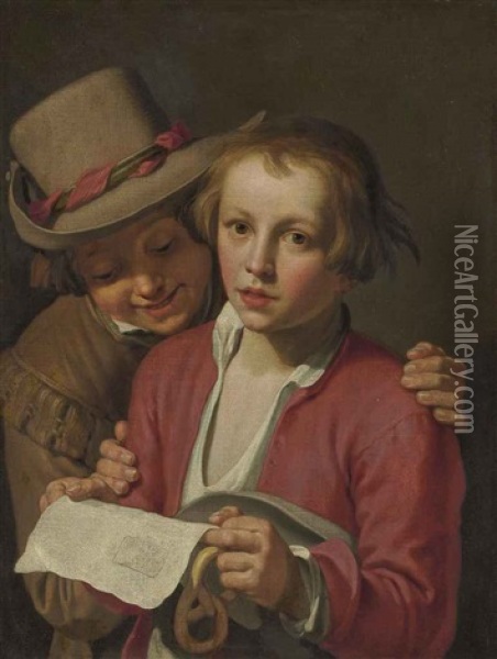 Two Boys Singing Oil Painting - Abraham Bloemaert