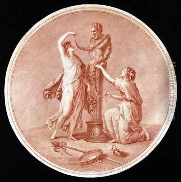 Nymphs Adorning a Statue of Pan Oil Painting - Angelica Kauffmann