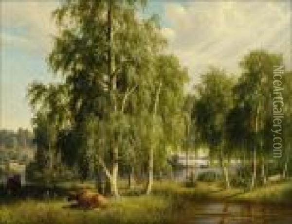 Kesamaisema. Oil Painting - Ferdinand Wilhelm Von Wright