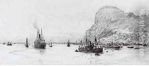 Shipping off Gibraltar (illustrated) Oil Painting - William Lionel Wyllie