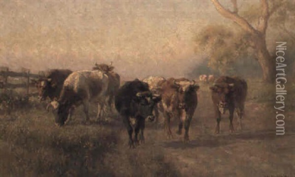 Cattle In Summer Heat Oil Painting - Jan Hendrik Scheltema
